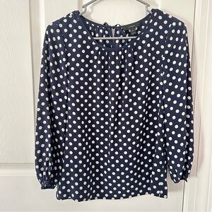 J. Crew Silk Navy Polka Dot Blouse